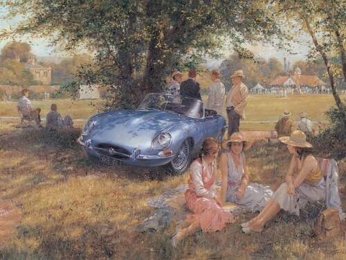 1963 Jaguar E Type Roadster in a Glade Under a Tree Classic CarPaintings