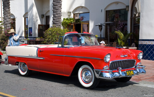 1955 Chevy Bel Air Convertible with top down Gypsy Red & Polo White fvr