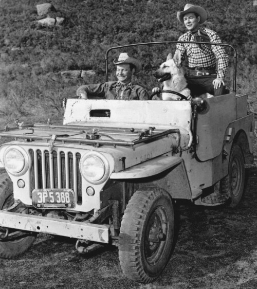 1949 Willys Jeep CJ 2A 'Nellie Belle', Roy Rogers & His Dog Bullet BW (DaimlerChrysler Historical Co